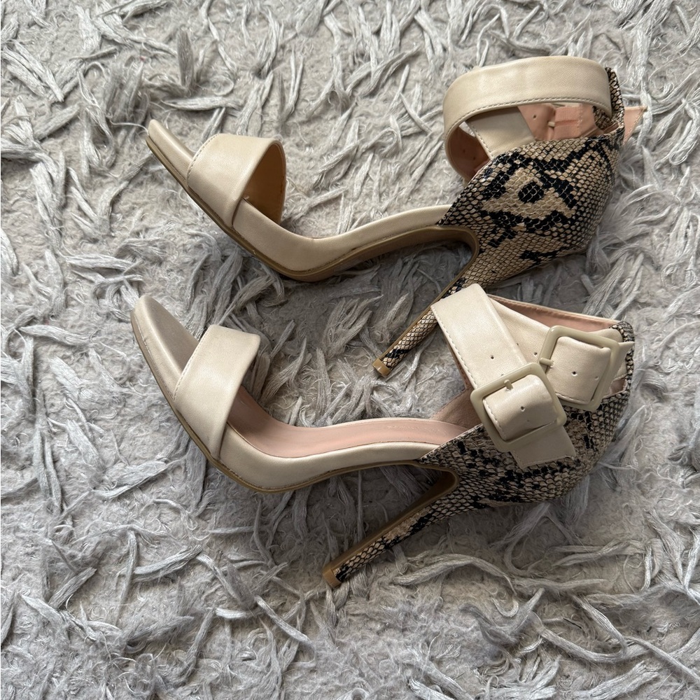 Elegant Cream and Snake Print Women's Heels